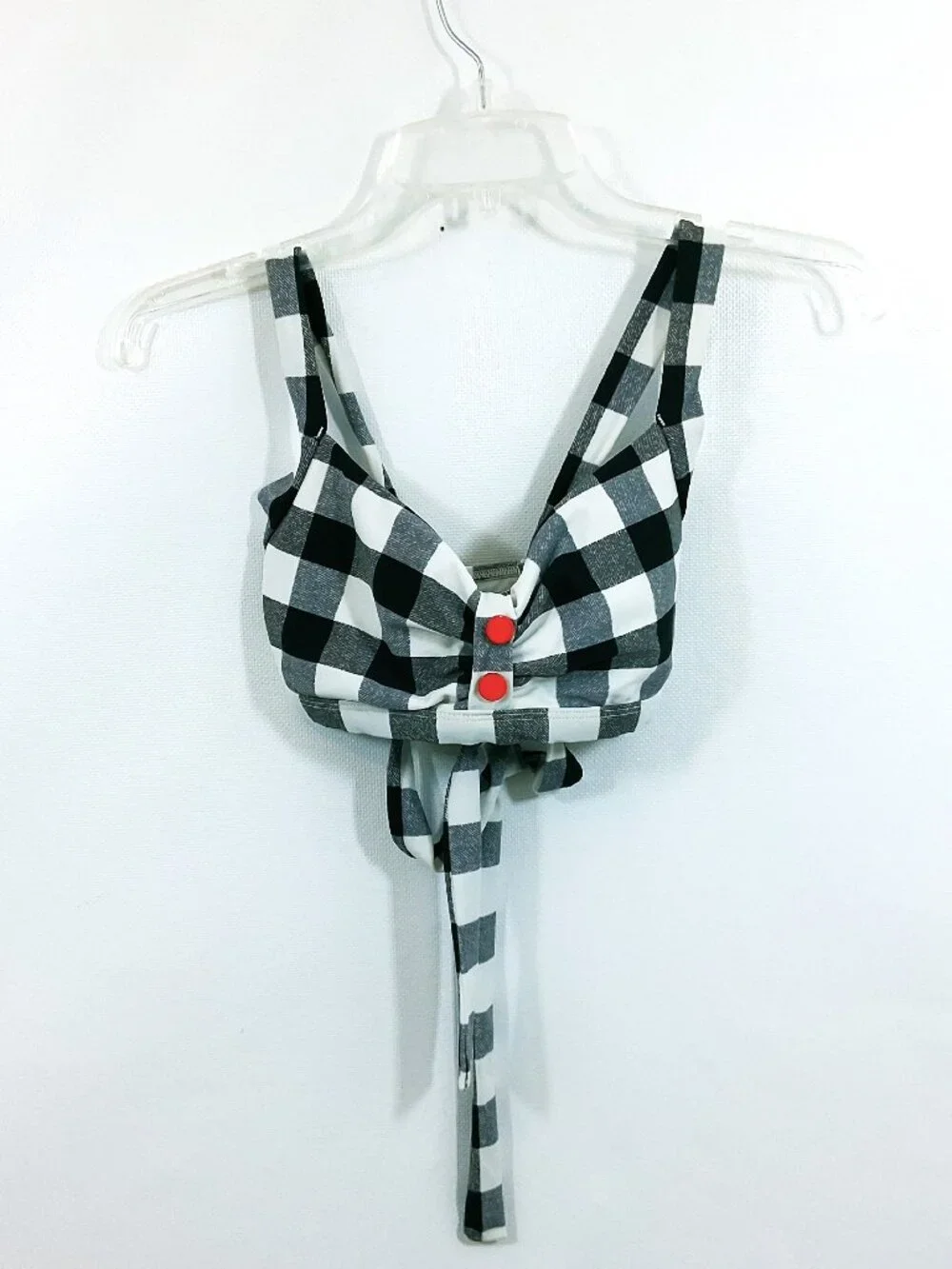 L Bikini Top Black White Plaid Push Up Pinup Rockabilly Style